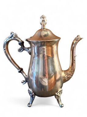 Ornate Silver-Plated Vintage Coffee or Tea Pot, 9.5” Tall
